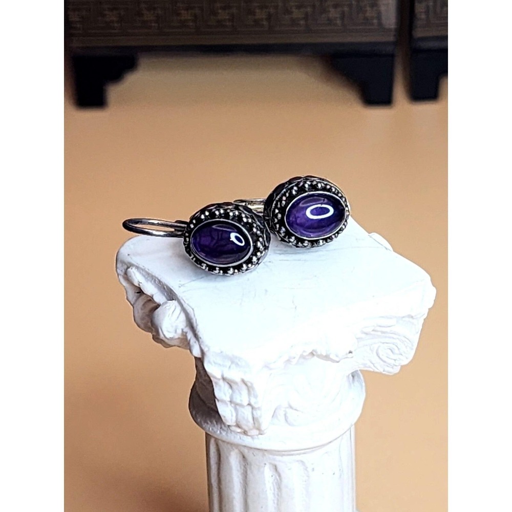 Vtg FAS Signed 925 Sterling Silver Natural Amethyst Drop‎ Earrings FREE $HIP!!